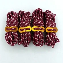 Camping High-Visibility Reflective Tent Rope 5mm*4m With Aluminum Double Hook Canopy Windproof Fixed Rope Camping/Cooling Clothes Wholesale Tent Accessories Camping Wind Rope Bag Canopy Reflective Windproof Rope, Double Eye Aluminum Adjuster Hanging/Drying Rope, Wear-Resistant Nylon Rope, Outdoor Tent Wind Rope 5mm Tarpaulin Pull Rope, Solid Woven Rope, Binding Rope - Burgundy - View 2
