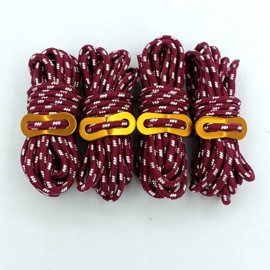 Camping High-Visibility Reflective Tent Rope 5mm*4m With Aluminum Double Hook Canopy Windproof Fixed Rope Camping/Cooling Clothes Wholesale Tent Accessories Camping Wind Rope Bag Canopy Reflective Windproof Rope, Double Eye Aluminum Adjuster Hanging/Drying Rope, Wear-Resistant Nylon Rope, Outdoor Tent Wind Rope 5mm Tarpaulin Pull Rope, Solid Woven Rope, Binding Rope