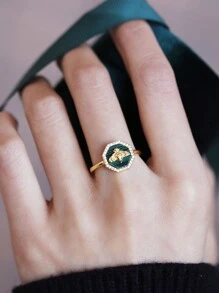 Stylever 1pc Green Little Bee cubic zirconia Ring Ladies Jewelry For Women s925 Sterling Silver Lovely Ring Fine Jewelry Gift For Girls Prom Party Decor