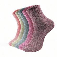 5 雙加厚兔毛和綿羊羊毛襪子,冬季保暖,高羅紋袖口和精梳混紡 - 彩色 - 查看 1