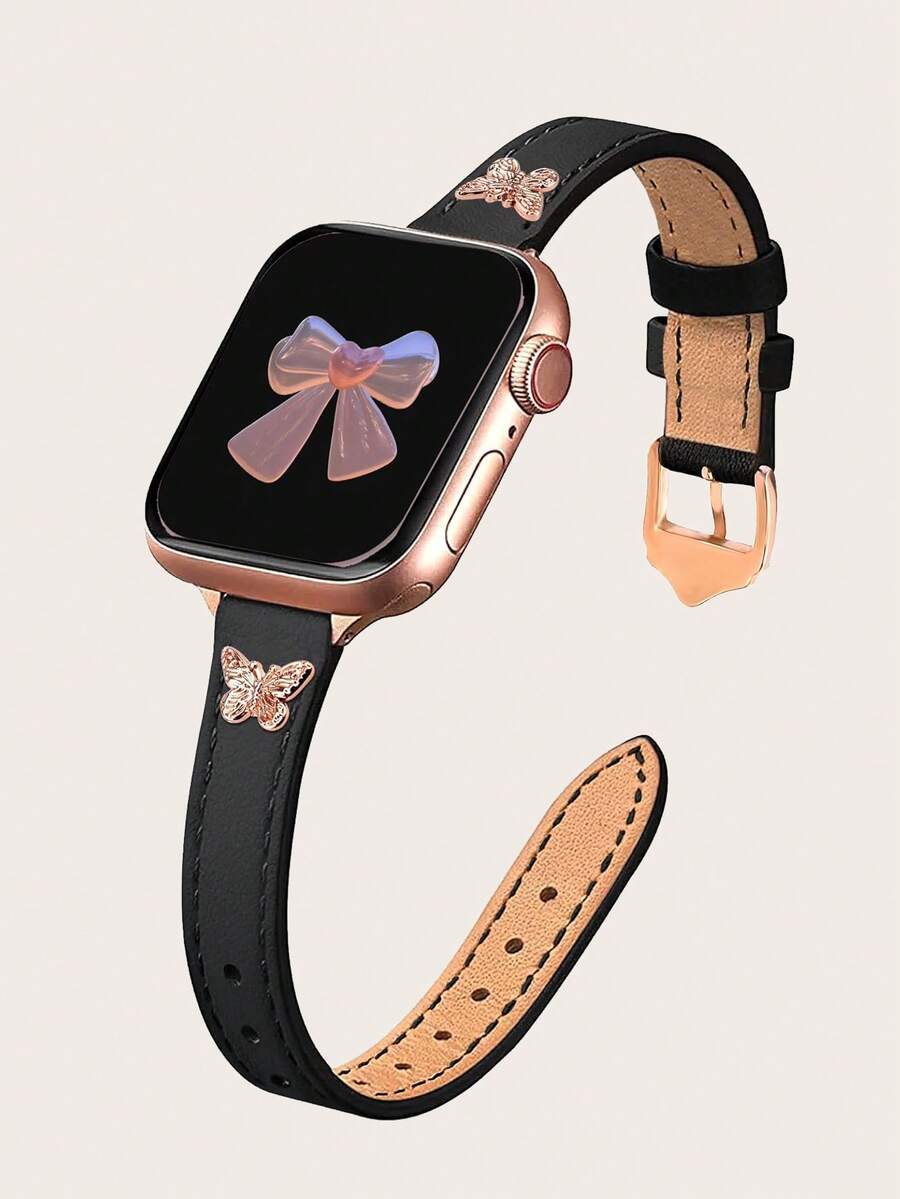 1 Miếng Của phụ nữ Chật hẹp Da đen Watch Band  Với Kim loại Vật rủ xuống Của Con ong Và Loại bướm , Sáng bóng Vàng hồng Khóa , Thanh tú Và Tuyệt đẹp , Hoàn hảo Cho Ngày Lễ Tình Nhân , Sinh nhật Các bữa tiệc , Bốn Cách sử dụng , Mềm mại , Trơn tru Và Bền chặt Da Chất liệu - màu đen - Xem 1