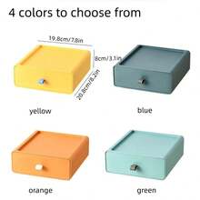 1入組可疊式桌面抽屜收納盒,帶抽屜可存放筆、口紅、辦公文具等 - 黃色 - 查看 7