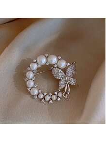 Luxury & Chic Pearl Butterfly Flower Brooch For Fashionable Outfits - Silver - View 6
