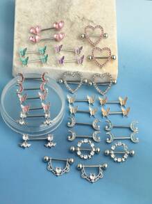 2 piezas Anillos para el pezón de 14G para mujeres, set de anillos para el pezón con barra de 16mm de acero quirúrgico con corazón de circonita y mariposa, joyería de piercing corporal lindo para San Valentín, Mamá, Madre, Día de la Madre, regalo
