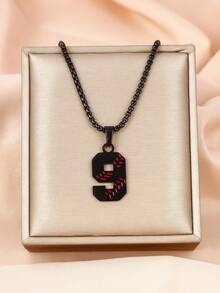 1入組黑色流蘇和棒球球衣設計的不鏽鋼幸運數字項鍊 - 黑色 - 查看 5