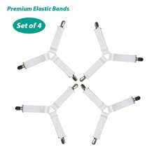 床單夾 ǀ 床墊套插扣夾子固定器讓您的床單保持在原位 ǀ 彈性可調適用於所有床型的適用於鋪設床單的夾子吊帶 - 白色 - 查看 4