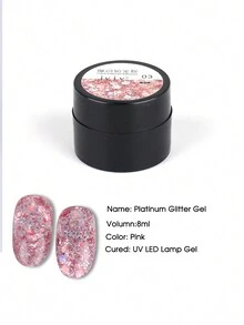 8毫升高閃白金指甲凝膠油粉色閃爍閃粉畫,uv Led凝膠可浸泡式指甲油美甲裝飾品 - 粉色 - 查看 5