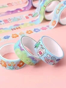 4 件/盒隨機卡通女孩元素黏性紙膠帶貼紙,非常適合 Diy 工藝品、筆記本、剪貼簿、日曆、節日裝飾 - 彩色 - 查看 4
