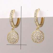 1pair Simple & Fashionable All-match Design Geometric Circle Earrings With Full Diamonds Coating For Daily Wear And Commuting - G - View 2