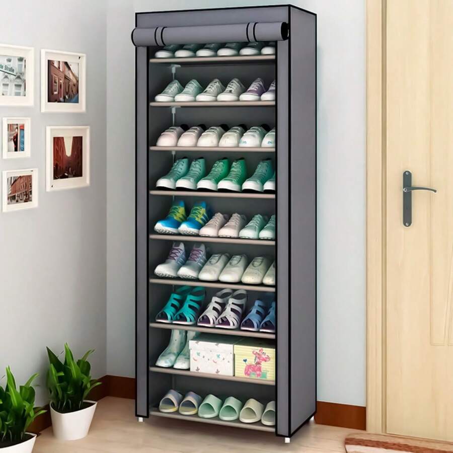 Armadio Organizer Multi-uso Portatile Pieghevole Per Scarpe Con 9 Ripiani - 27 Paia - Grigio - Visualizzare 1