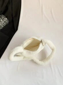 时尚毛绒纯色斜挎包，女士适用，可作单肩包、手提包和休闲包使用，新款秋冬女包，最佳秋季钱包，沙滩包。 - 白色 - 查看 6