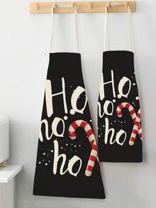 1件聖誕口號亞麻圍裙 - 黑與白 - 查看 4