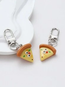 2 件裝女式可愛樹脂披薩造型鑰匙圈帶表情符號 - 彩色 - 查看 3