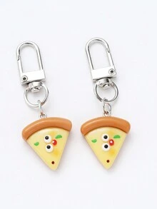 2 件裝女式可愛樹脂披薩造型鑰匙圈帶表情符號 - 彩色 - 查看 1