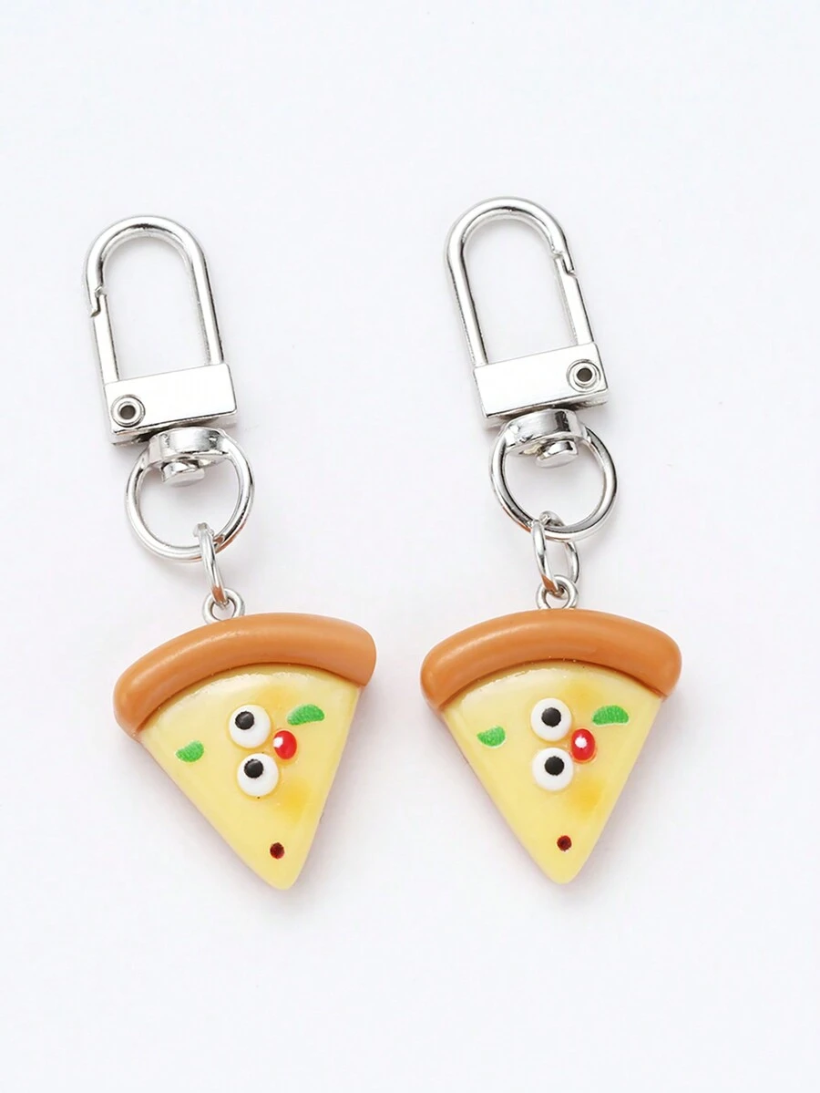 2 件裝女式可愛樹脂披薩造型鑰匙圈帶表情符號 - 彩色 - 查看 1