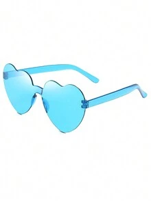 1pc Unisex Heart & Heart Shaped Jelly Color Rimless Sunglasses - Blue - View 1