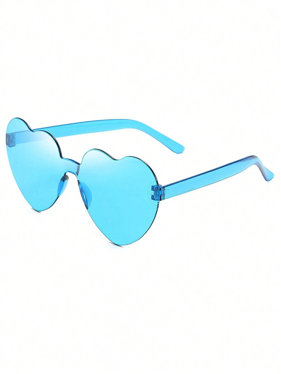 1pc Unisex Heart & Heart Shaped Jelly Color Rimless Sunglasses - Blue - View 1