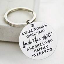 1pc Women Silver Stainless Steel Keychain: A Wise Women Once Said She Lived Happily, Engraved Keychain - Perfect Gift For Birthdays, Parties, And Holidays Gift Funny Gift, Christmas Gift Keychain Gift For Women Mom Gifts Mother's Day Gift Gifts For Aunt Party Gifts Car Accessories Bag Charm Backpack For School Letter Cute Goth Y2k Halloween Accessories Teachers Day Gift Ideas Bag Accessories Lanyards With Id Holder Car Accessories Bag Charms - Silver - View 3