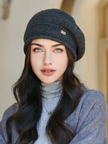 1pc Women's Solid Color Beret Hat For Winter, Windproof And Warm, Retro Artistic Hat For Daily Wear, Suitable For Shopping Or Traveling Vintage