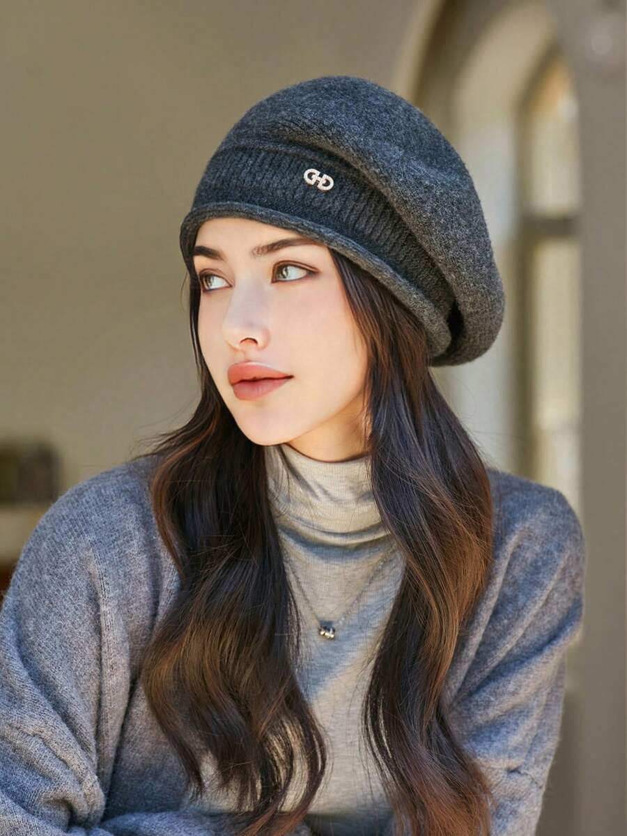 1pc Women's Solid Color Beret Hat For Winter, Windproof And Warm, Retro Artistic Hat For Daily Wear, Suitable For Shopping Or Traveling Vintage