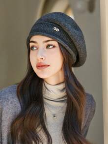 1pc Women's Solid Color Beret Hat For Winter, Windproof And Warm, Retro Artistic Hat For Daily Wear, Suitable For Shopping Or Traveling Vintage