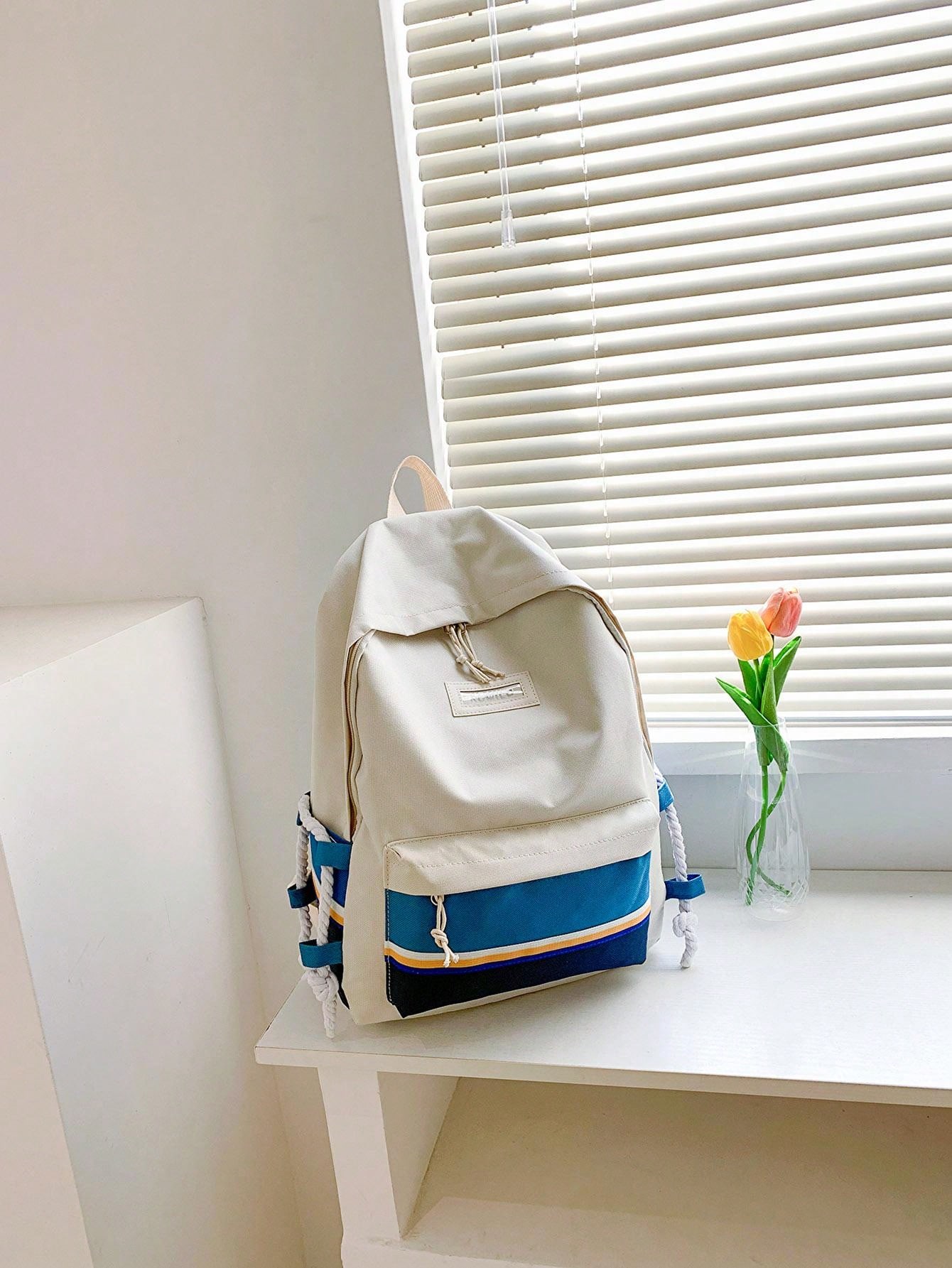 161 Neue modische Farbe Block Rucksack, AllMatch Schultasche für High School & College