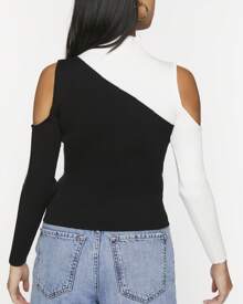 Open-Shoulder Colorblock Sweater - 黑色 - 查看 4