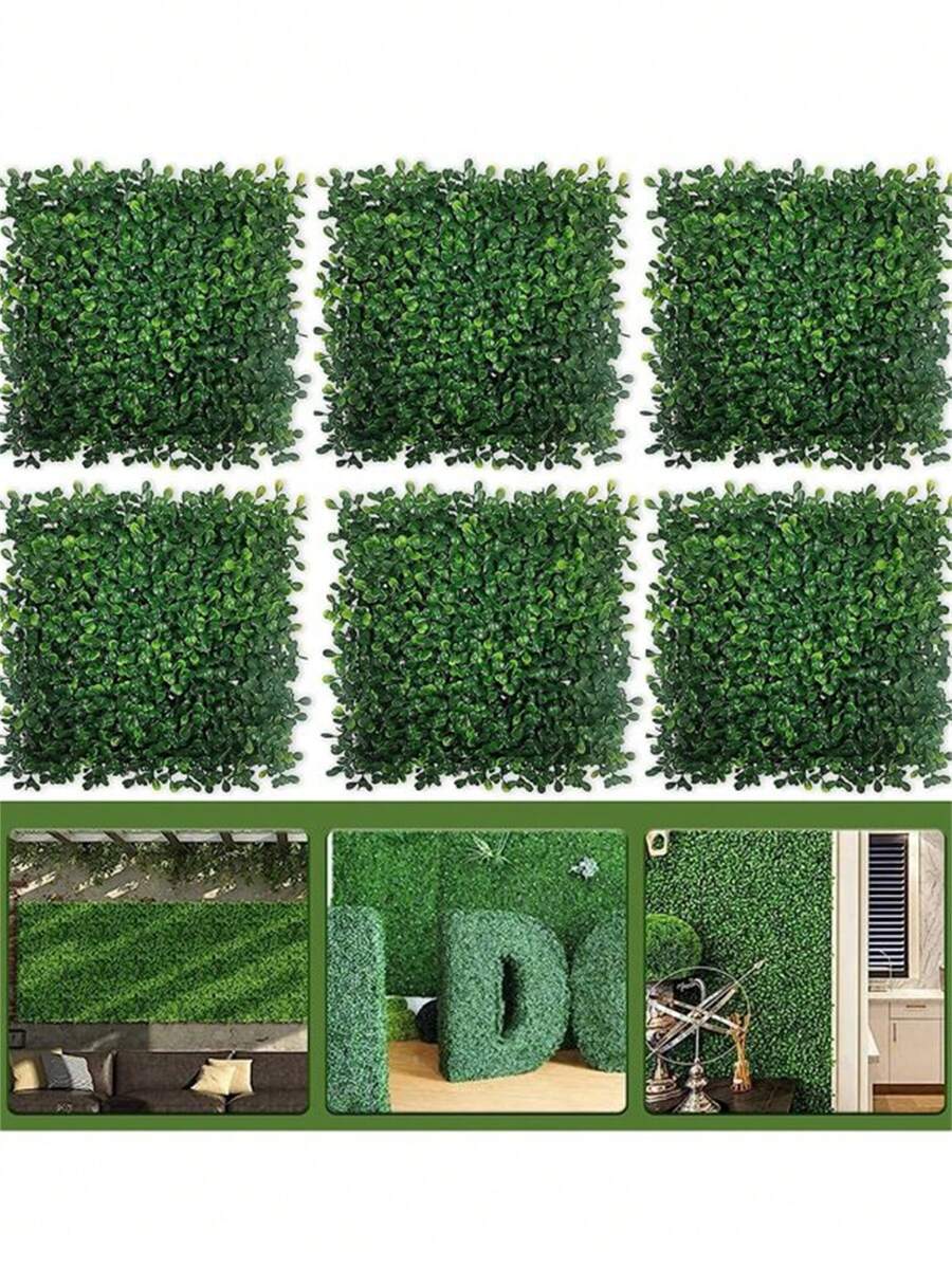 6入組人造草牆,綠色塑料葉片牆面裝飾,假藤蔓,適用於花園、院子,簡單的人造葉子家居裝飾
