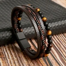 HX Men Bead Decor Braided Detail Bracelet, For Jewelry Gift And Party - Black - View 16