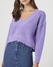Drop-Sleeve Cropped Sweater - Màu tím - Xem 1