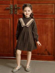 少女暖色系長袖針織毛衣連身裙,秋冬季節穿搭必備 - 咖啡棕 - 查看 4