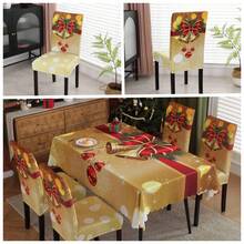 Juego de manteles navideños para silla, mantel impermeable para mesas rectangulares, 7 piezas (1 Mantel Y 6 Fundas Para Sillas)-Patrón aleatorio - Rojo - Ver 5