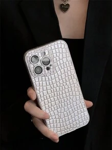 1 件银色奢华鳄鱼皮相机保护手机壳适用于 iPhone 15 14 13 12 11 Pro Max 亮面软壳 - 銀色 - 查看 4