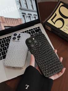 1 件银色奢华鳄鱼皮相机保护手机壳适用于 iPhone 15 14 13 12 11 Pro Max 亮面软壳 - 銀色 - 查看 3