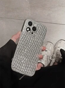 1 件银色奢华鳄鱼皮相机保护手机壳适用于 iPhone 15 14 13 12 11 Pro Max 亮面软壳 - 銀色 - 查看 5