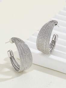 1 para Wytrzymałość Luksusowy Metaliczny w kształcie C Kolczyki w kształcie obręczy - Antyczne srebro - Zobacz 4