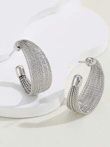 1 para Wytrzymałość Luksusowy Metaliczny w kształcie C Kolczyki w kształcie obręczy - Antyczne srebro - Zobacz 3