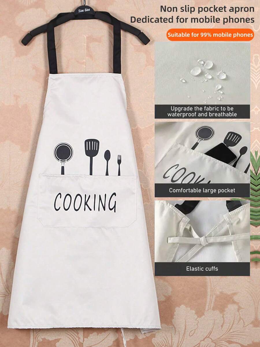 Waterproof & Oilproof Kitchen Apron, Adult Unisex Waist Apron For Cooking & Work - Light Grey - View 1