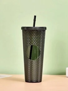 1個雙層塑膠吸管杯榴槤果形時尚學生飲料杯(黑色)