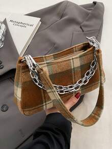 格紋休閒簡約時尚多功能肩背包 - 棕色 - 查看 4