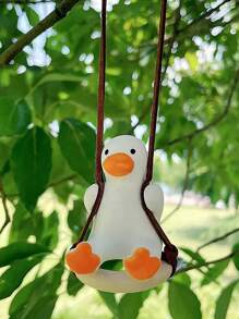 1pc Handmade Gypsum Cute Swing Tire Duck, Car Rearview Mirror Hanging Ornament, Interior Decoration, Garden Decorative Pendant - Multicolor - View 5