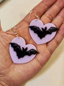 1 對復古可愛紫色壓克力蝙蝠形吊墜女式心形和圓形元素,適合藝術節表演,日常佩戴 - 蝙蝠 - 查看 2