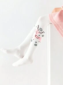 1 Pieza Medias Con Patrón De Ciervo En Blanco Para Niñas Pequeñas - Blanco - Ver 1