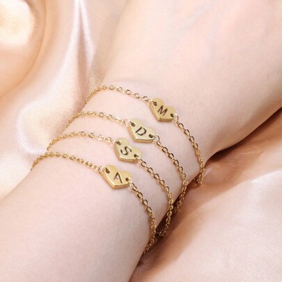 New Simple A-Z Initial Letter Women Bracelet Stainless Steel Chain Bracelet For Women Jewelry Gift 18K Gold-Plated Stainless Steel Gold Bracelet Suitable For Women's Daily Wear