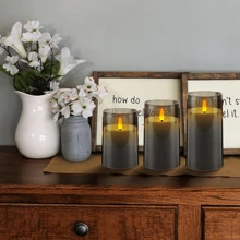 無火遙控蠟燭,帶10鍵遙控和2/4/6/8小時定時器的led立柱蠟燭,單一電池供電的聖誕萬聖節派對家居裝飾蠟燭 - 灰色 - 查看 7