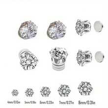 1set 1pair Magnetic Earrings & Cz Ear Clip For Girls Without Piercing, Clear Rhinestone Non-piercing Earring - 4mm white diamond magnetic earrings - View 2