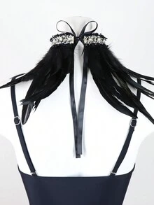 1pc Black Lace Trim Feather Neck Wrap Scarf False Collar For Cosplay, Party Costume Accessory - Black - View 5
