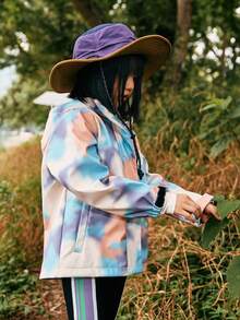 防水透气户外服装，女孩保暖内衬保暖夹克，适合秋冬季日常穿着 - 紫色 - 查看 3