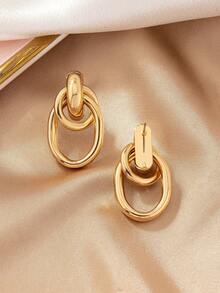 一对不对称几何形状复古欧美风格金属质感优雅个性化耳钉 - 金黃色 - 查看 5