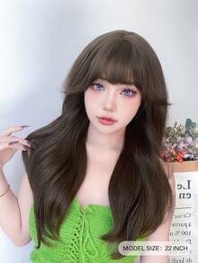 alicegarden 1 Tóc giả dài xoăn màu nâu tổng hợp chịu nhiệt, có mái, dài 22 inch, làm bằng sợi, thích hợp sử dụng hàng ngày, tóc giả tự nhiên và chân thực - màu nâu - Xem 3